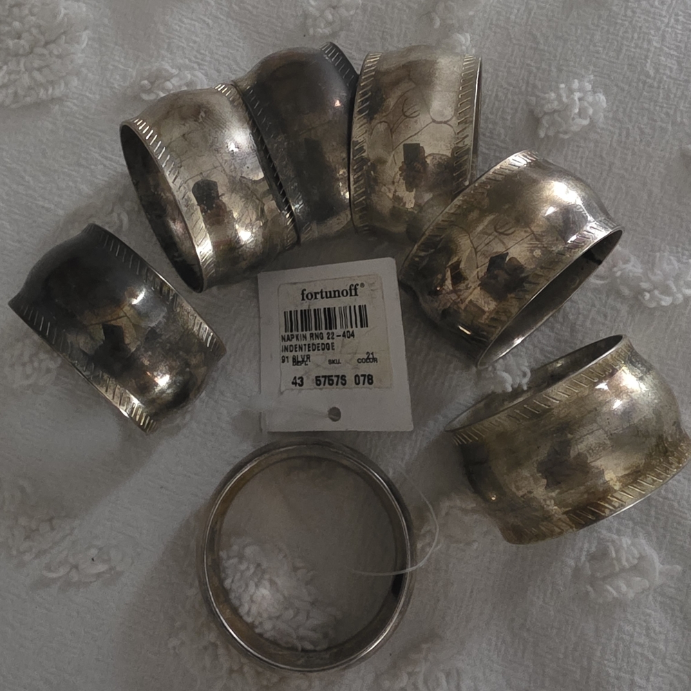 Set Of 7 Fortunoff Authentic Silver Napkin Rings Indented Edge